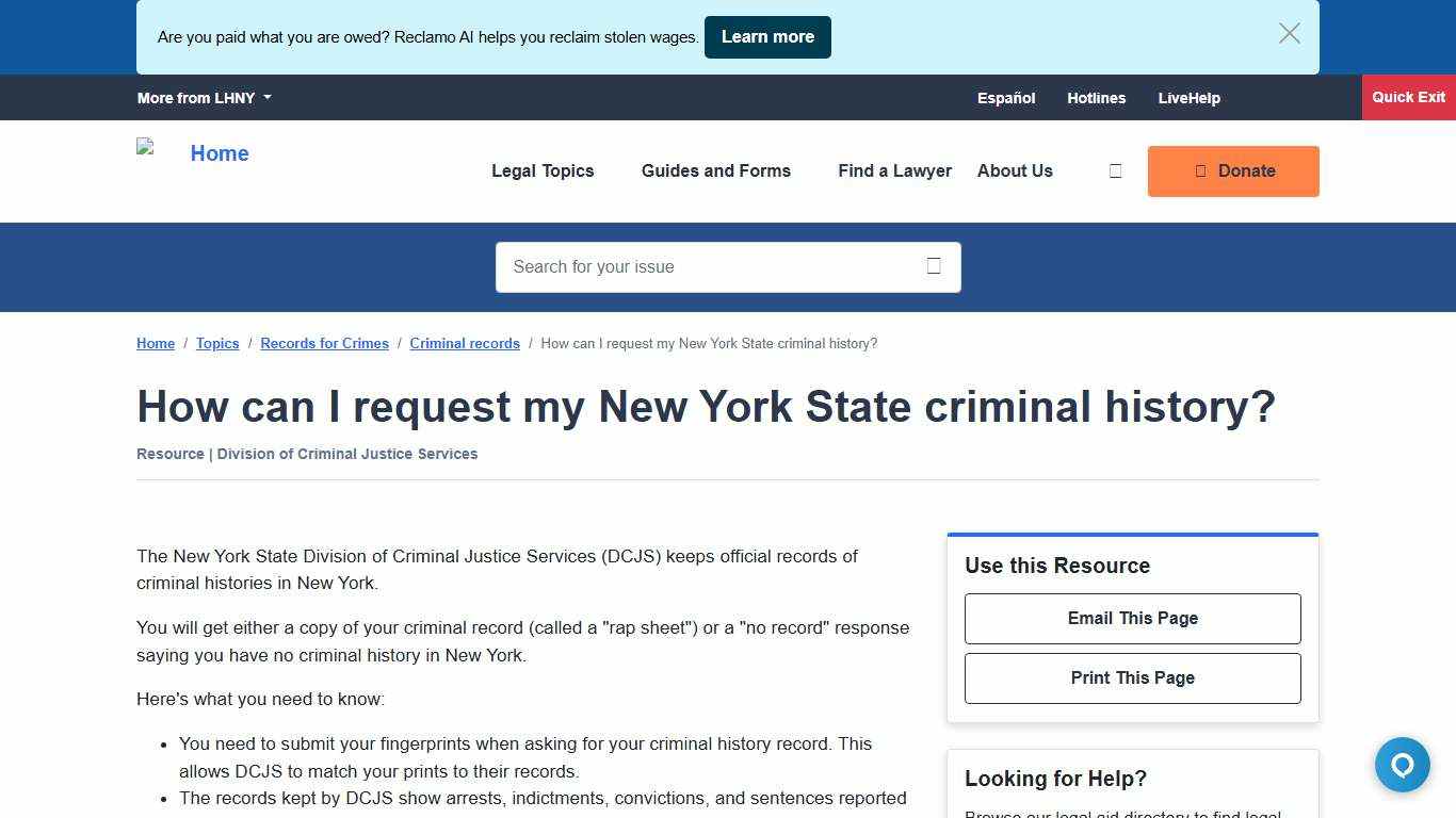 How can I request my New York State criminal history? | LawHelpNY